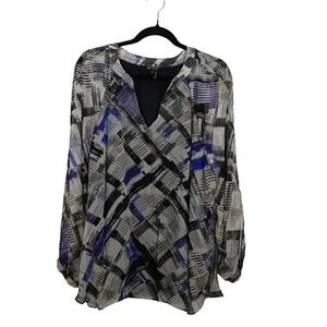 Nic+Zoe Multicolored Split Neck Geometric Print Long Sleeve Pullover Tunic XL